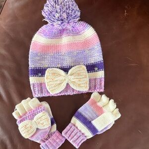 Kids' Purple and Pink Knit Hat and Gloves Set